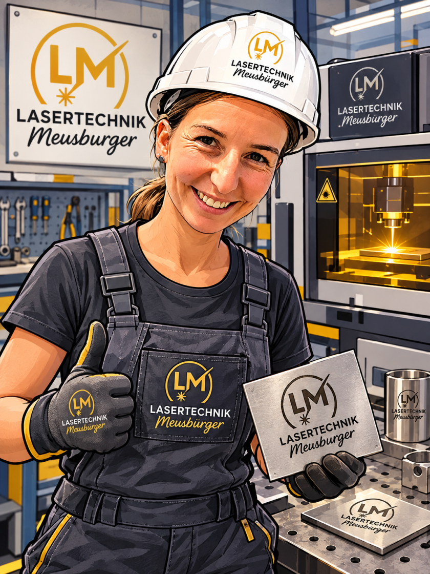 Comic: Frau arbeitet mit Lasergerät – Lasergravur & Laserreinigung